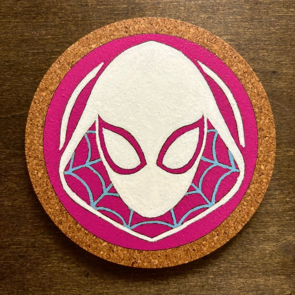 Spider-Gwen Icon Laser Engraved Painted Cork Coaster